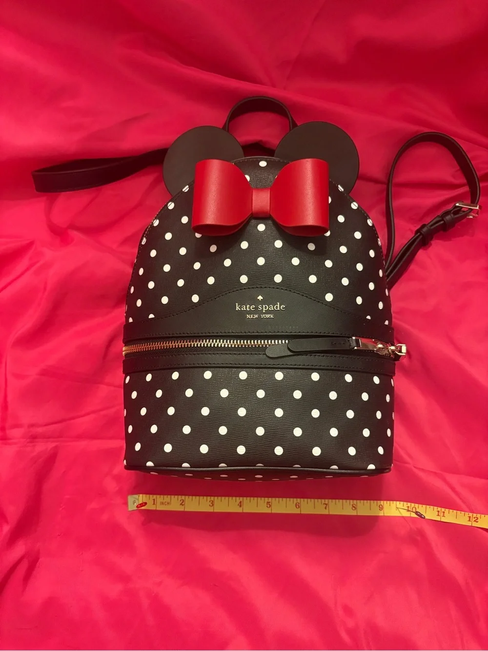 kate spade Black White Polka Dot Kids Backpack with Red Bow